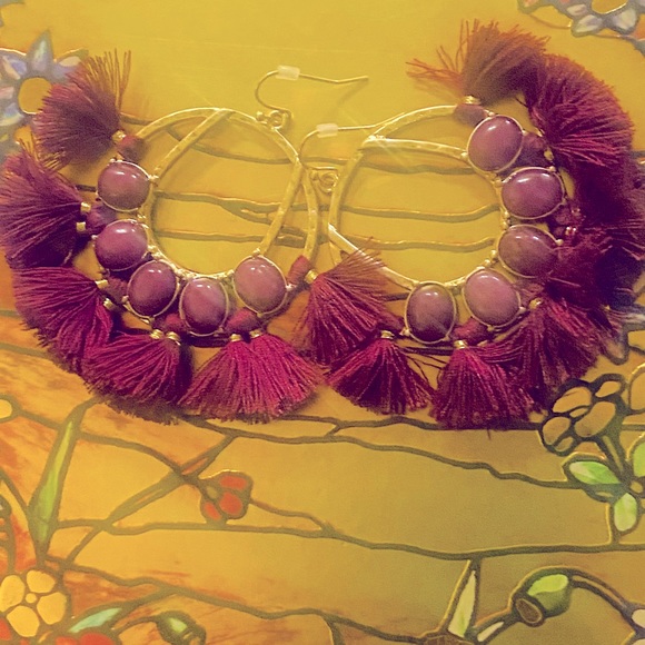 Large Burgundy Earrings with 10 Mini-Tassels! - Picture 2 of 2